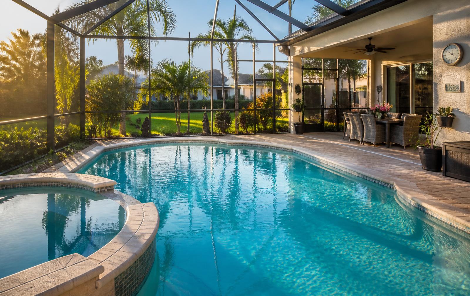Clear screened-in swimming pool at a Haines City, FL home